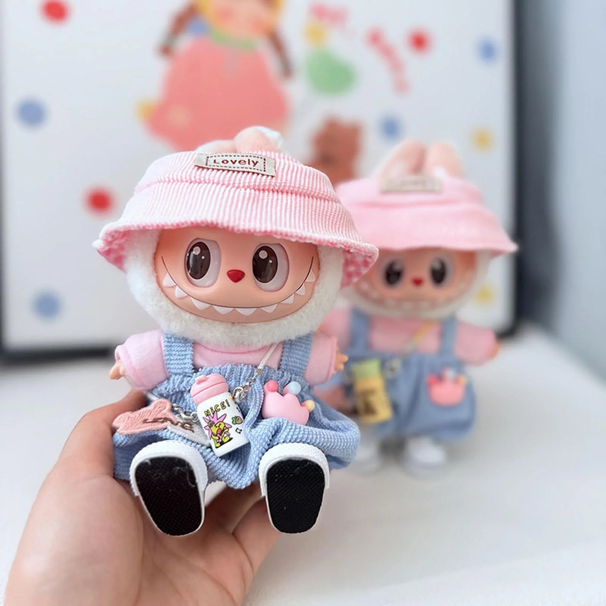 (Only Outfit) Blue & Pink Overalls Set