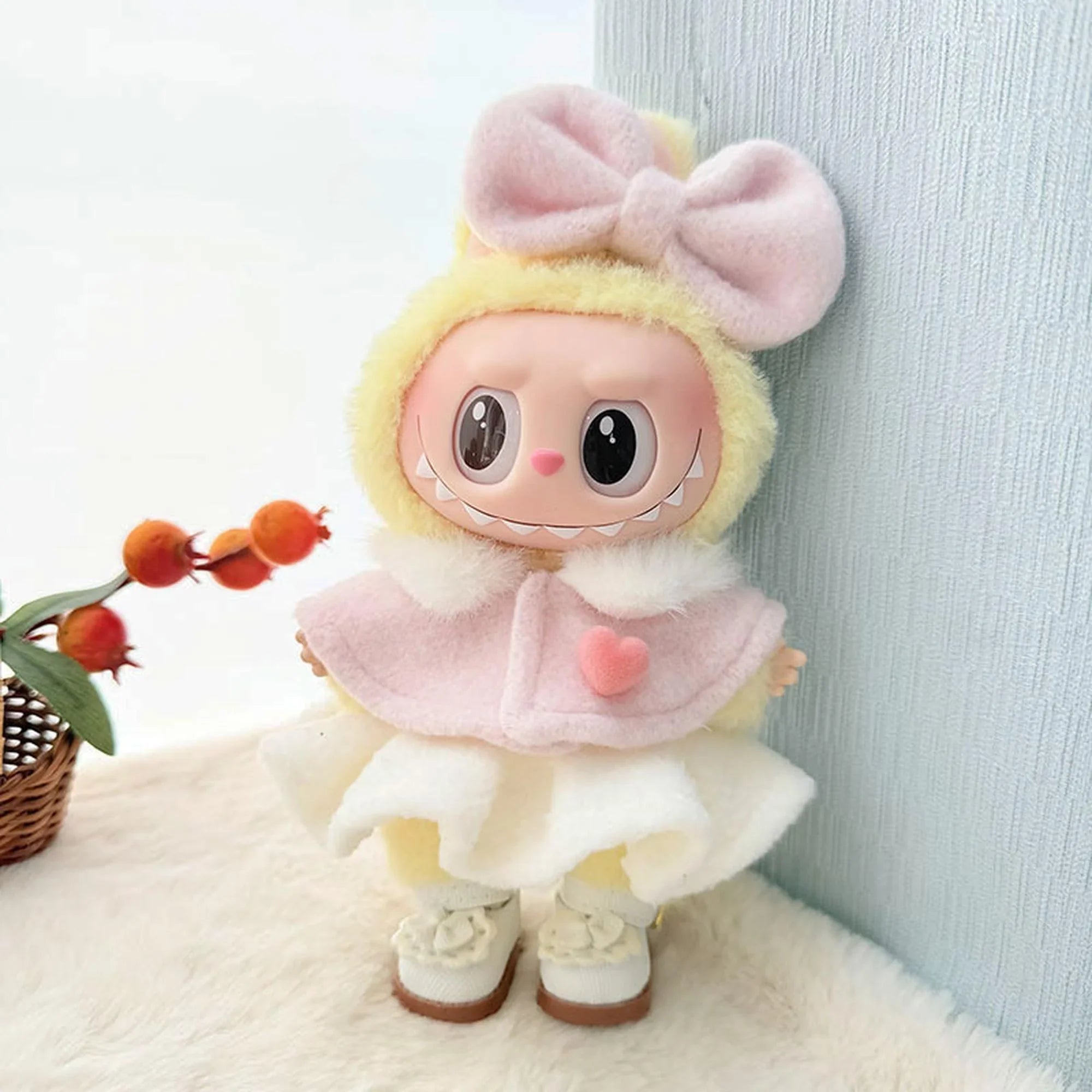 (Only Outfit) Pink Fuzzy Cape & White Fuzzy Skirt