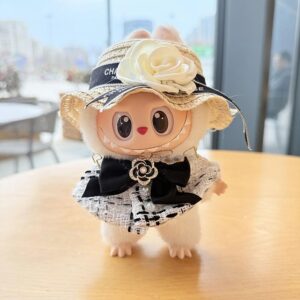 (Only Outfit) White Luxury Shawl With Black-Trimmed White Straw Hat