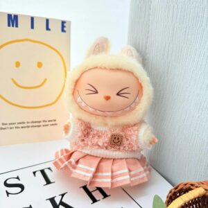 (Only Outfit) White Pleated Skirt Jk & Pink Smiley Crop Top