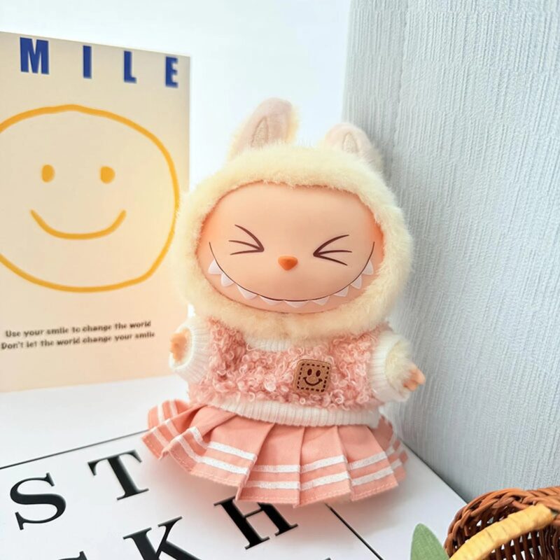 (Only Outfit) White Pleated Skirt Jk & Pink Smiley Crop Top