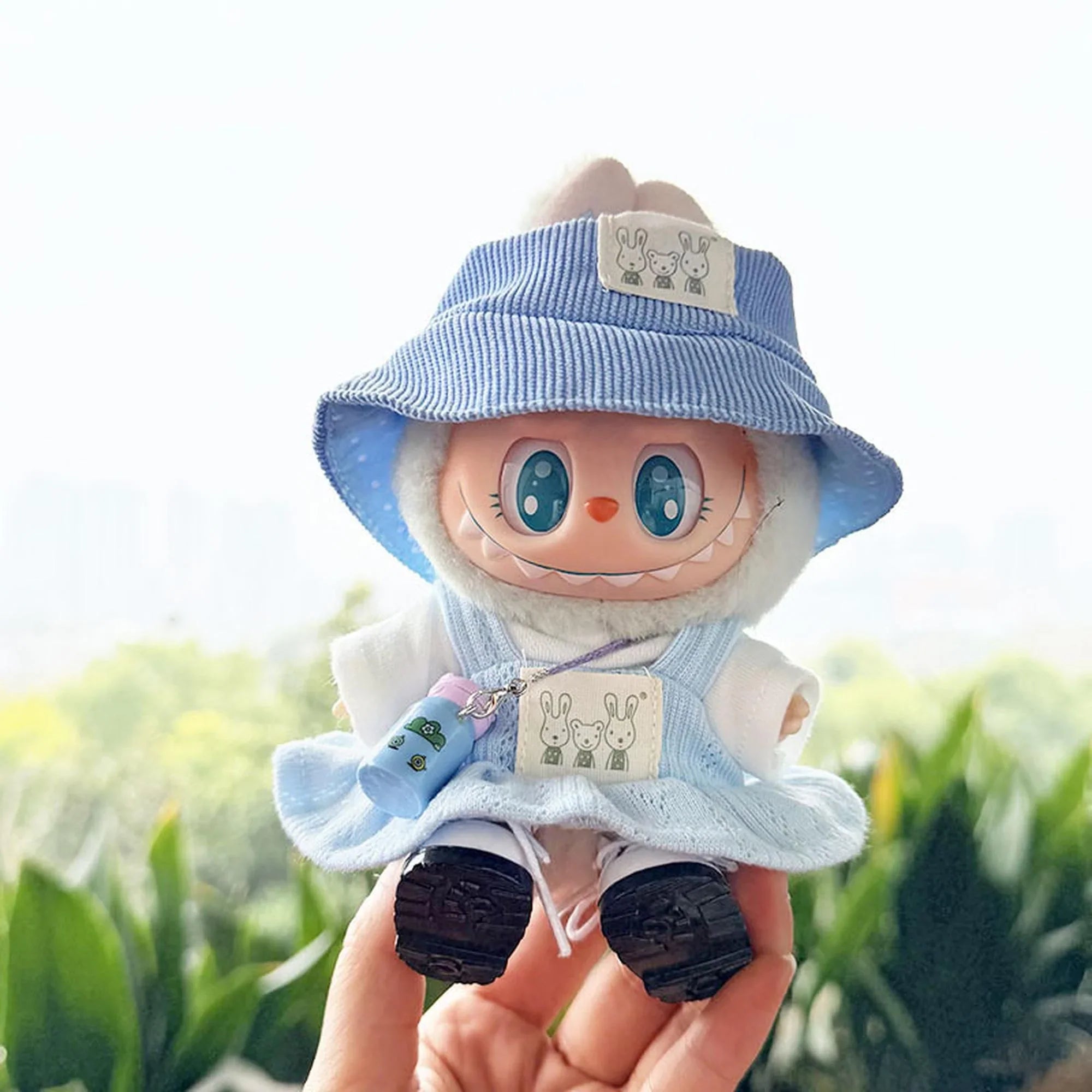 (Only Outfit) Blue Bunny Hat & Blue Sweater Skirt Set