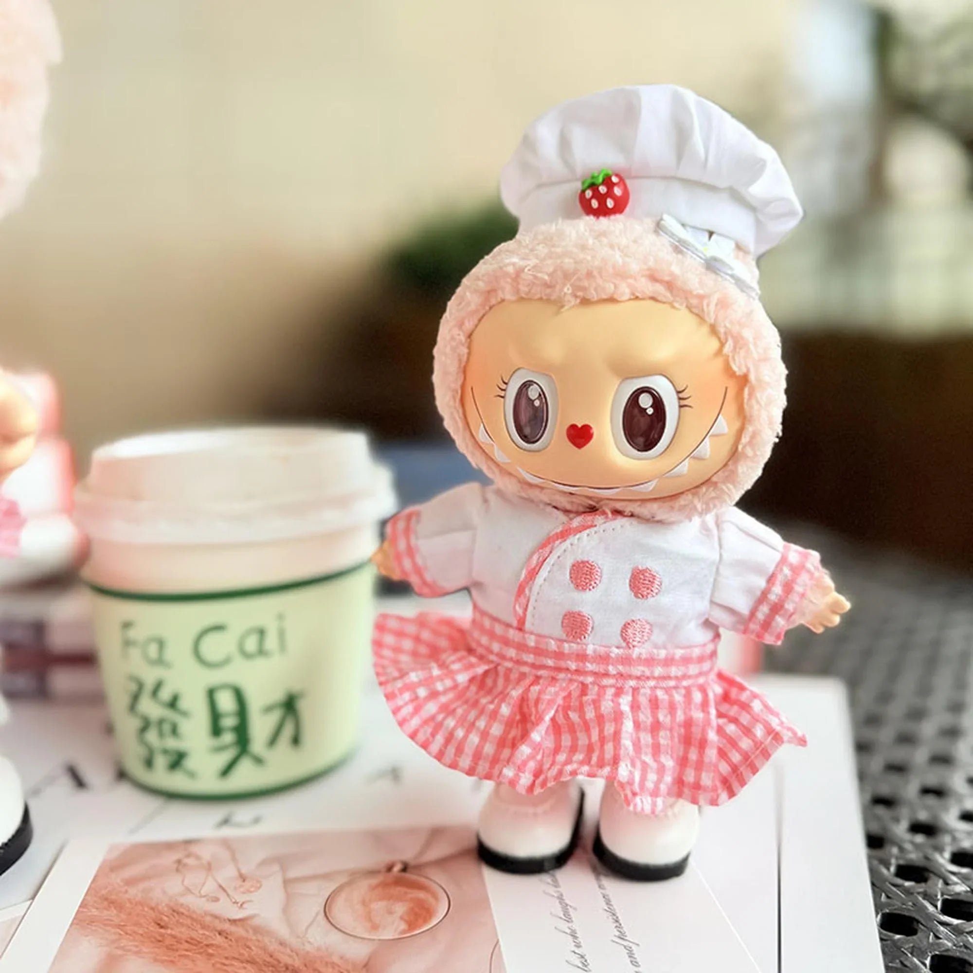 (Only Outfit) White Square-Toe Shoes & Strawberry Chef Outfit With Charms