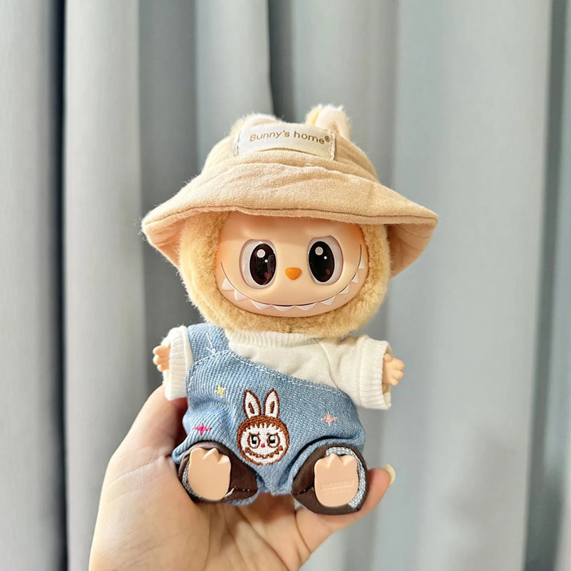 (Only Outfit) White Tee & Denim Overalls With Patchwork & Bunny Hat