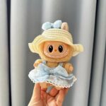 (Only Outfit) White Wave Straw Hat & Blue Candy Skirt With Pendant