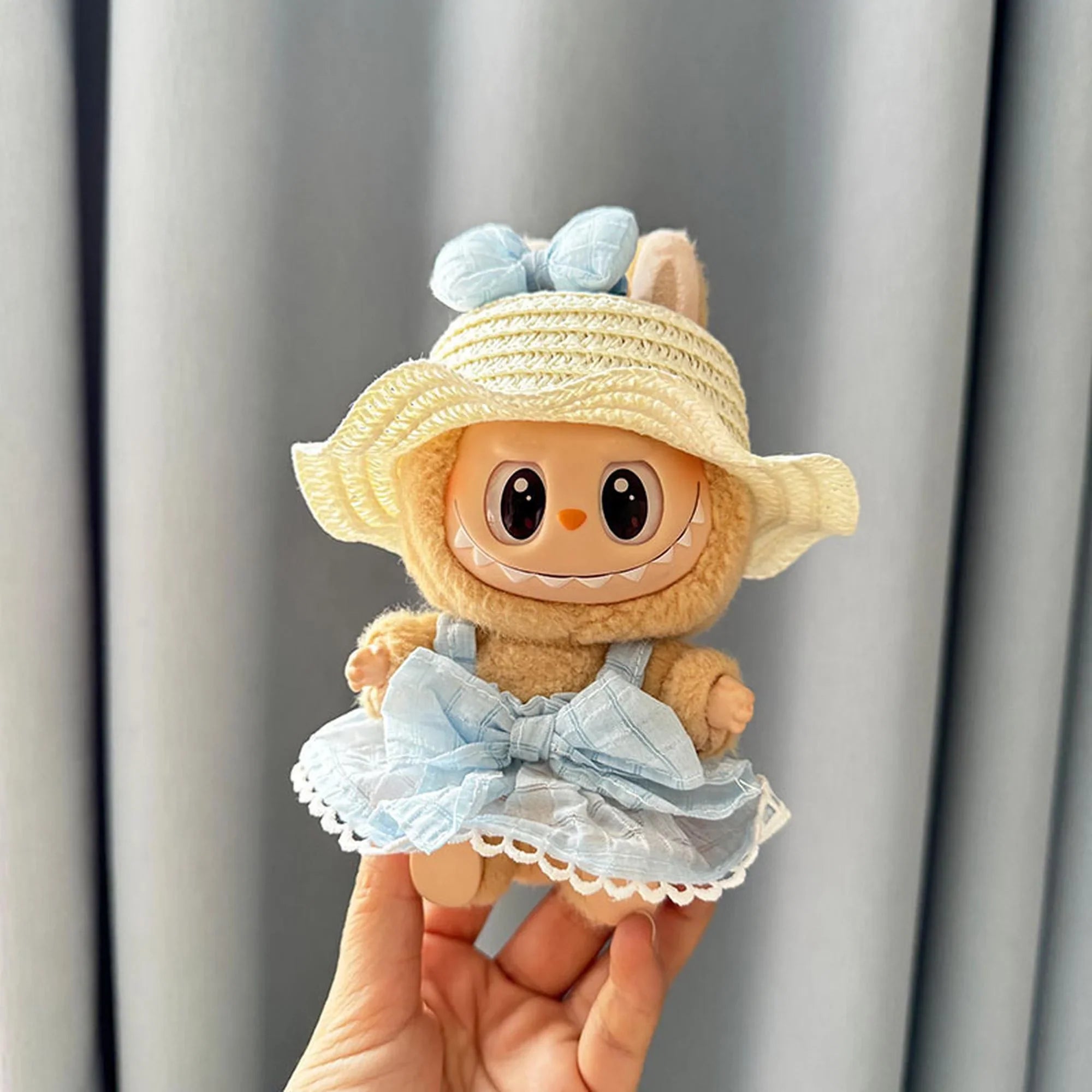 (Only Outfit) White Wave Straw Hat & Blue Candy Skirt With Pendant