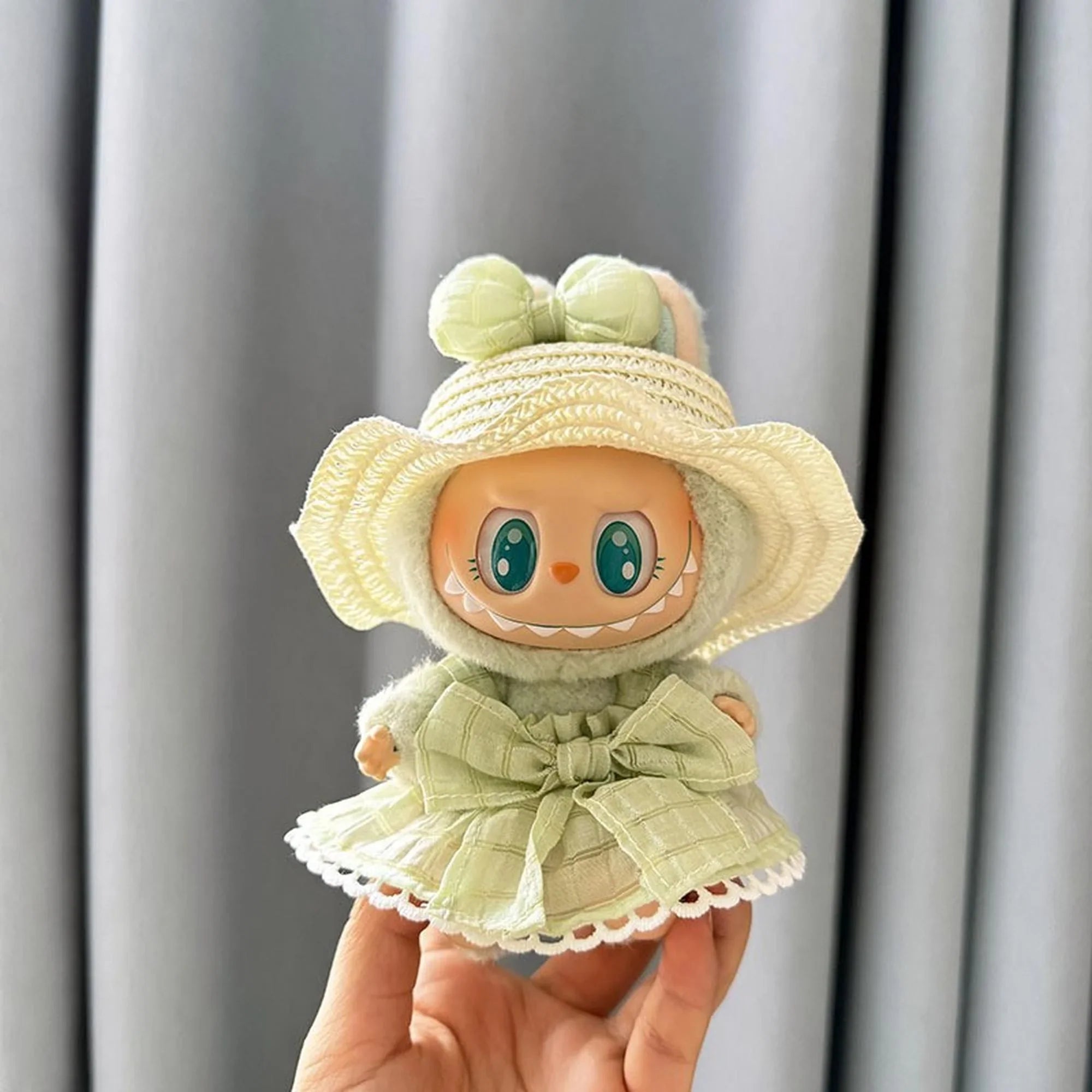 (Only Outfit) White Wave Straw Hat & Green Candy Skirt With Charms