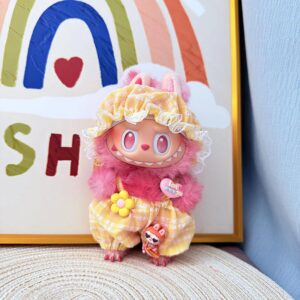 (Only Outfit) Yellow Checkered Overalls Set With Baby Hat
