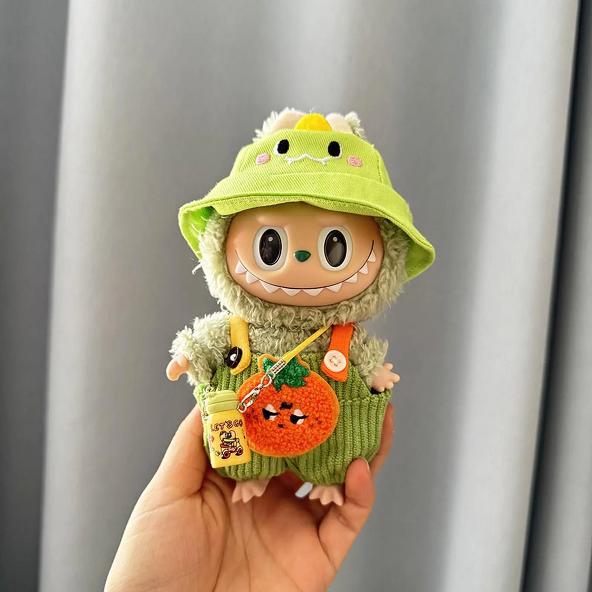 (Only Outfit) Green Dinosaur Hat & Green Ribbed Orange Workwear