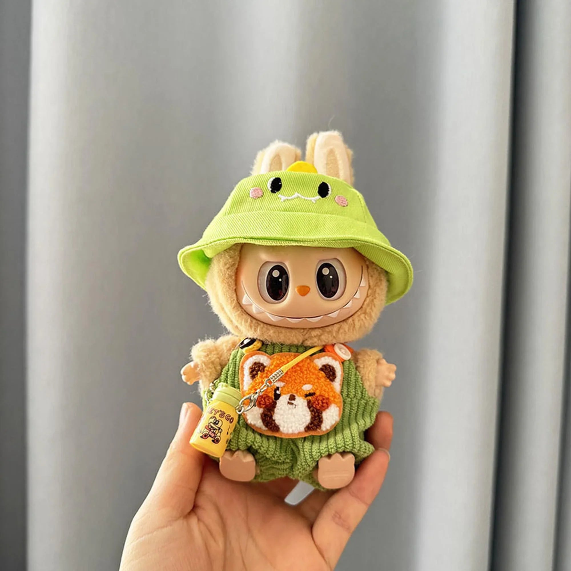 (Only Outfit) Green Dinosaur Hat & Green Striped Shiba Inu Romper