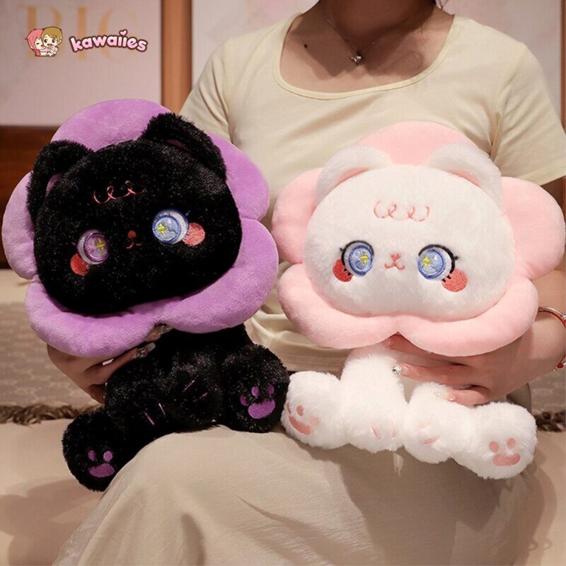 Kawaii Flower Black White Cat Plushies - Image 5